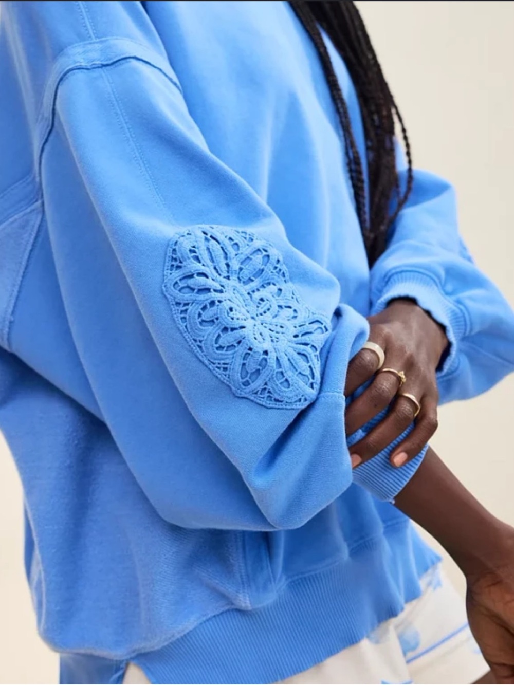 Aerie light blue crochet long sleeve crewneck oversized sweatshirt size XL